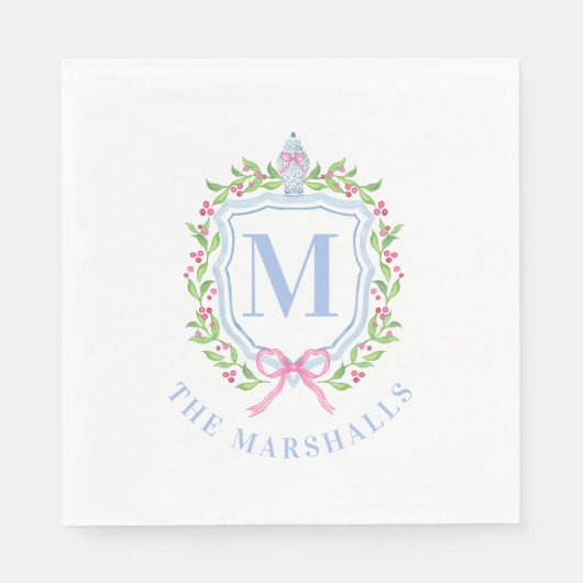Ginger Jar & Christmas Berries Monogram Serviette (Vorderseite)