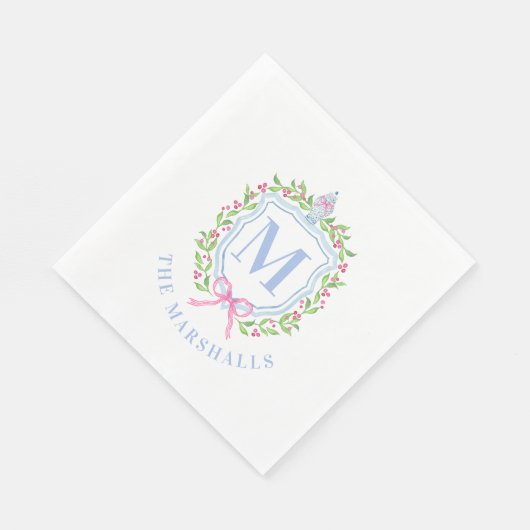 Ginger Jar & Christmas Berries Monogram Serviette (Ecke)