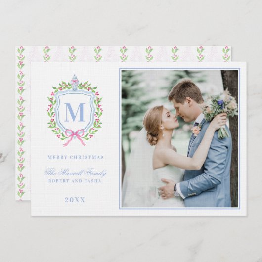 Ginger Jar & Christmas Berries Wappen Monogram Einladung (Vorne/Hinten)