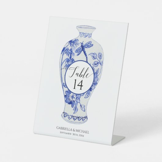 Ginger Jar Dragonfly Navy Blue White Wedding Sockelschild (Vorderseite)