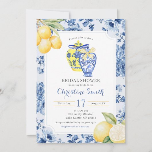 Ginger Jar lemon Chinoiserie Brautparty Einladung (Vorderseite)