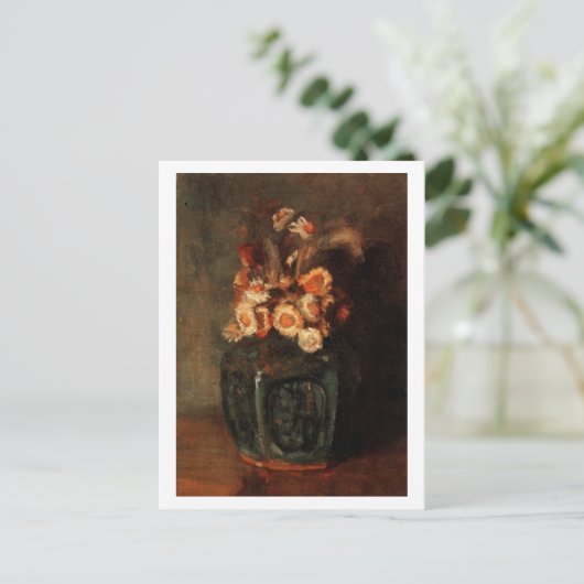 Ginger Jar mit Chrysanthemums, Vincent van Gogh Postkarte (Stehend Vorderseite)