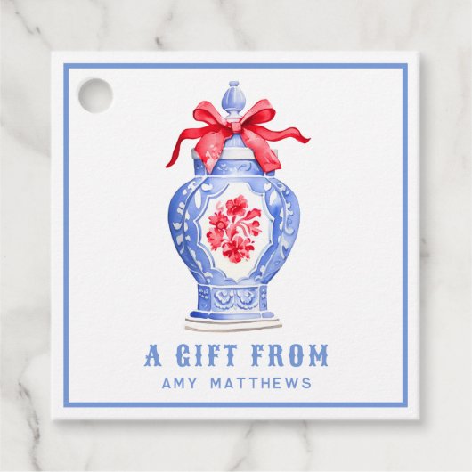 Ginger Jar mit Red Bow Personalisiert Geschenkanhänger (Vorderseite)