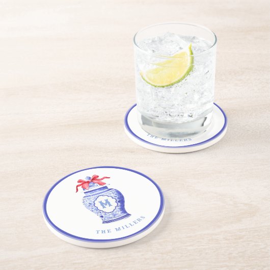 Ginger Jar Monogram | Red Bow Getränkeuntersetzer (Seite)