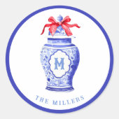 Ginger Jar Monogram | Red Bow Runder Aufkleber (Vorderseite)