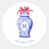 Ginger Jar Monogram | Red Bow Runder Aufkleber (Vorderseite)