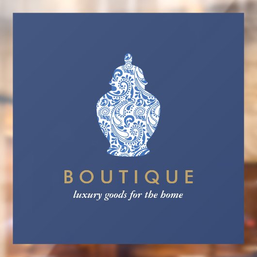 Ginger Jar Pottery Logo Blue Boutique Designer Fensteraufkleber (Blatt 2)