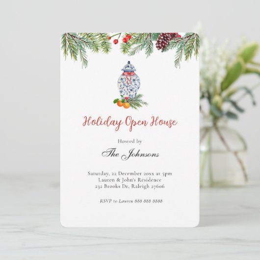 Ginger Jar und Grüne Feier Einladung (Stehend Vorderseite)