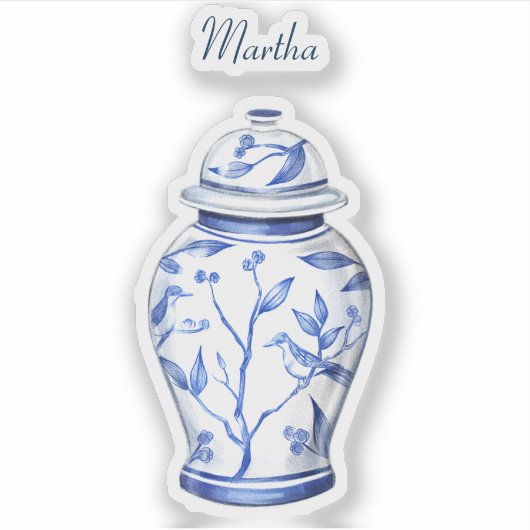 Ginger Jar White mit Name Vinyl Sticker (Vorderseite)