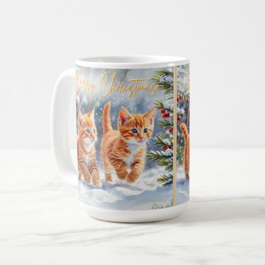 Ginger Kätzchen Niedliche Katzen in Schnee Frohe W Kaffeetasse (Vorderseite Links)