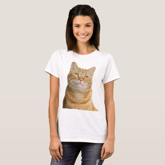 Ginger Katze große grüne Augen weiß T-Shirt (Vorne ganz)