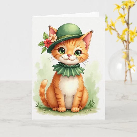 Ginger Kitten Bowler Hat Card Karte (Gelbe Blume)