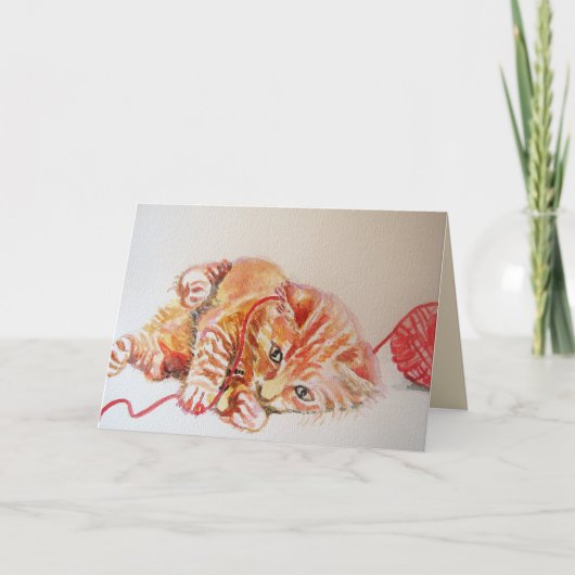 Ginger Kitten Cat Playing with Wolle Birthday Card Karte (Vorderseite)