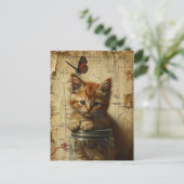 Ginger Kitten Collage Mixed Media Postkarte (Stehend Vorderseite)
