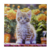 Ginger Kitten im Blumengarten Fliese (Vorderseite)