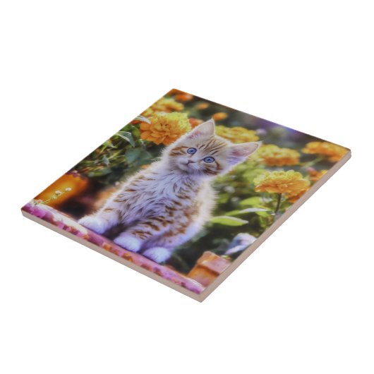 Ginger Kitten im Blumengarten Fliese (Seite)