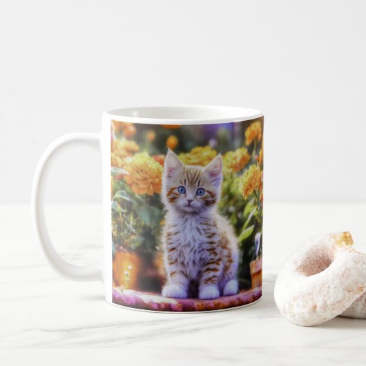 Ginger Kitten im Blumengarten Kaffeetasse (Mit Donut)