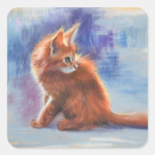 Ginger Kitten in Pastel Light Quadratischer Aufkleber (Vorderseite)