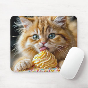 Ginger Kitten mit einem Geburtstagskuchen Mousepad
