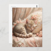 Ginger Kitten Sleeping (Shabby Chic) Postkarte (Vorne/Hinten)