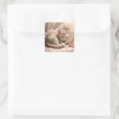 Ginger Kitten Sleeping (Shabby Chic) Quadratischer Aufkleber (Tasche)