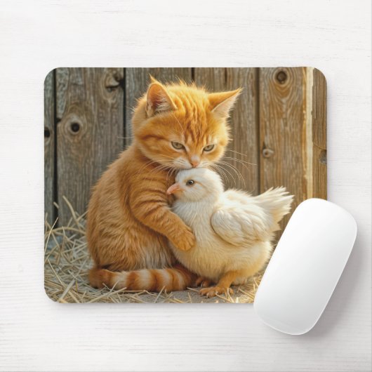 Ginger Kitten umarmt ein Baby Chick Mousepad (Mit Mouse)