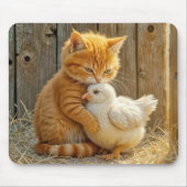 Ginger Kitten umarmt ein Baby Chick Mousepad (Vorne)