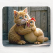 Ginger Kitten umarmt ein Huhn Mousepad (Vorne)