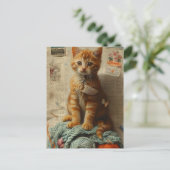 Ginger Kitten Yarn Collage Mixed Media Postkarte (Stehend Vorderseite)