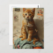 Ginger Kitten Yarn Collage Mixed Media Postkarte (Vorne/Hinten)