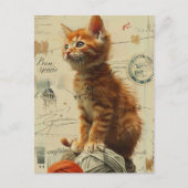 Ginger Kitten Yarn Collage Mixed Media Postkarte (Vorderseite)