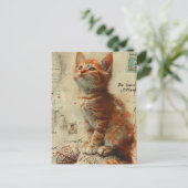 Ginger Kitten Yarn Collage Mixed Media Postkarte (Stehend Vorderseite)