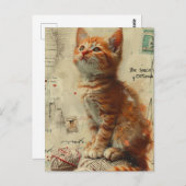 Ginger Kitten Yarn Collage Mixed Media Postkarte (Vorne/Hinten)