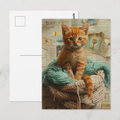 Ginger Kitten Yarn Collage Mixed Media Postkarte (Vorne/Hinten)