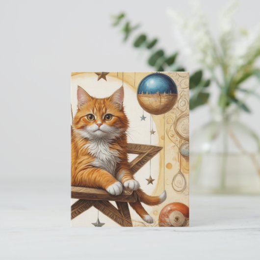 Ginger Kitty Christmas Postkarte (Stehend Vorderseite)