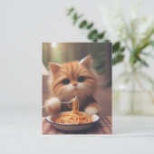 Ginger Kitty Eats Spaghetti Postkarte (Stehend Vorderseite)