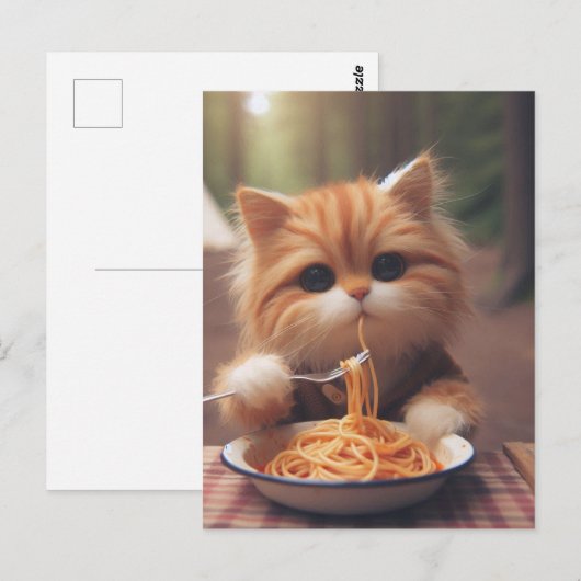 Ginger Kitty Eats Spaghetti Postkarte (Vorne/Hinten)