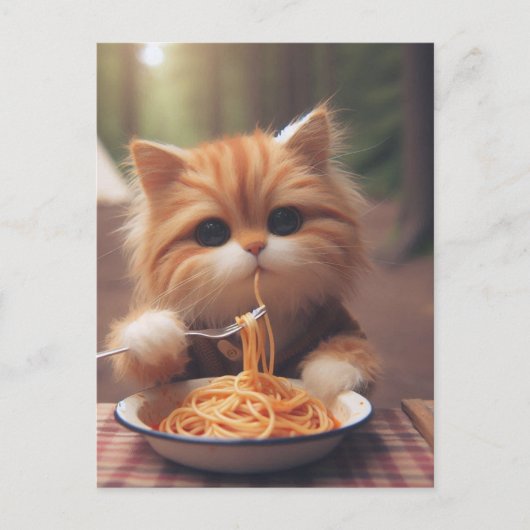 Ginger Kitty Eats Spaghetti Postkarte (Vorderseite)