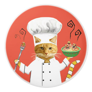 Ginger Kitty Koch auf Red Keramik Knob Keramikknauf