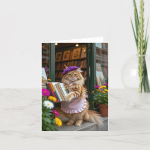 Ginger Kitty Selling Art Books Dankeskarte