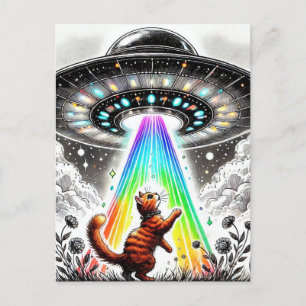 Ginger Kitty und UFO Postkarte