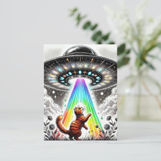 Ginger Kitty und UFO Postkarte (Stehend Vorderseite)