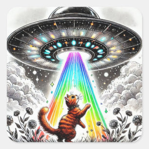 Ginger Kitty und UFO Quadratischer Aufkleber