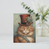 Ginger Long Hair Chat in einem Tophat Postkarte (Stehend Vorderseite)
