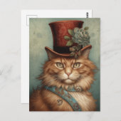 Ginger Long Hair Chat in einem Tophat Postkarte (Vorne/Hinten)