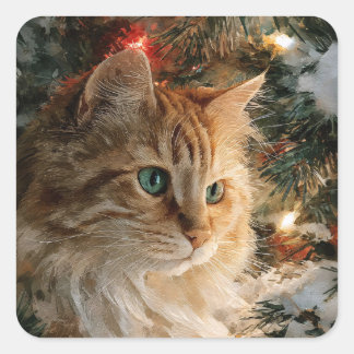 Ginger Maine Coon Weihnachten Quadratischer Aufkleber