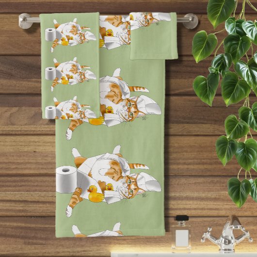 Ginger Orange Cat Funny Toilet Paper Badhandtuch Set