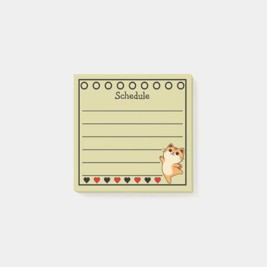 Ginger Orange Cat Schedule Gelb Post-it Klebezettel (Vorderseite)