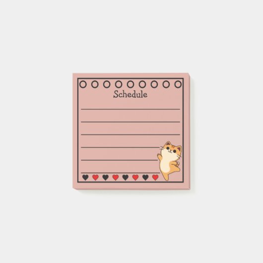 Ginger Orange Cat Schedule Pink Post-it Klebezettel (Vorderseite)