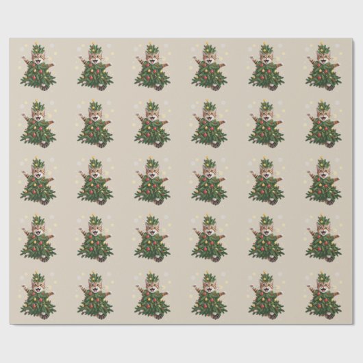 Ginger Orange Cat Weihnachtsbaum Niedlichen Weihna Geschenkpapier (Flach)